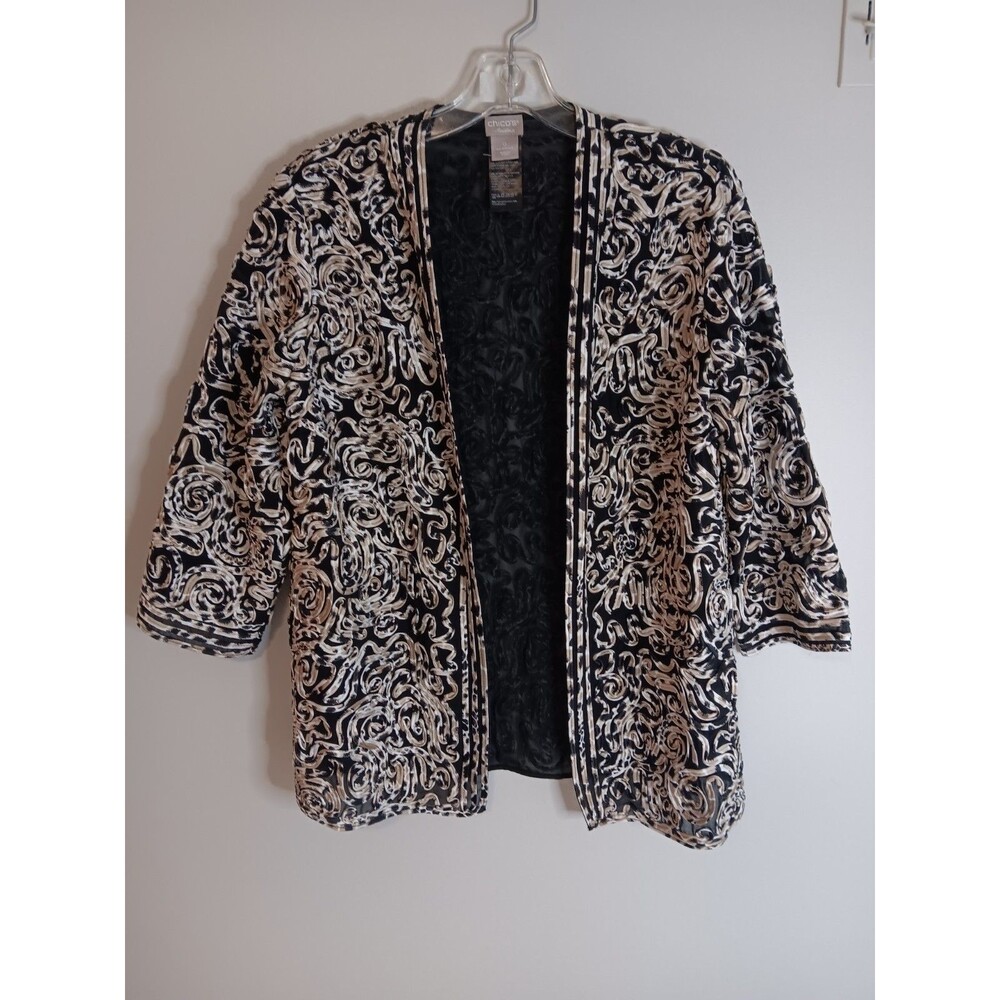 Chicos Travelers Blazer Size 0 Womens Small Spiral Pattern Open Front
